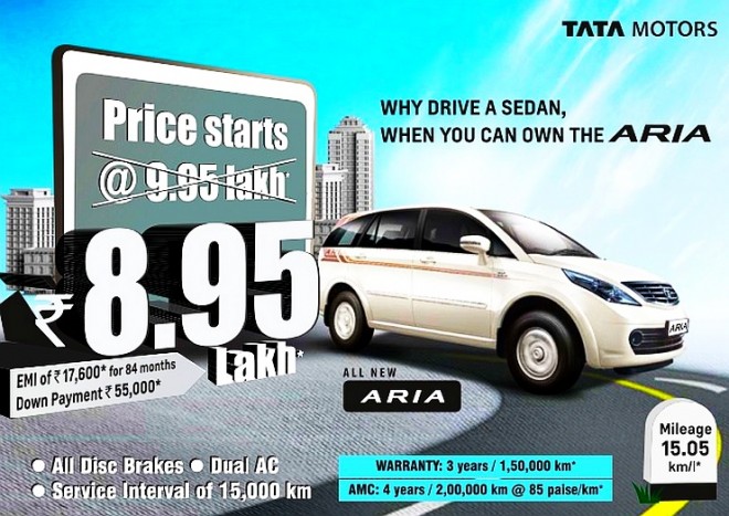 Tata Aria Price Slashed Now Starts At Rs Lakhs In Bangalore